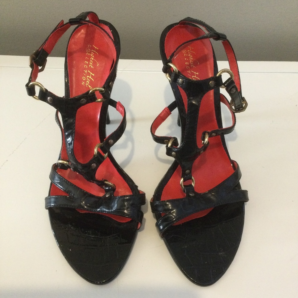 “Highest Heel” black strapy stilletto